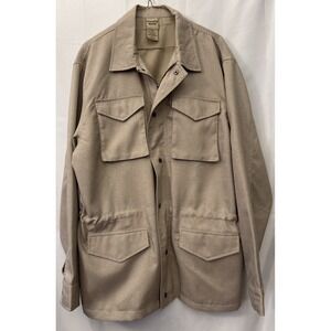 Scandia Woods Jacket Mens L Beige Chore Full Zip Snap Pockets Hunting Fishing